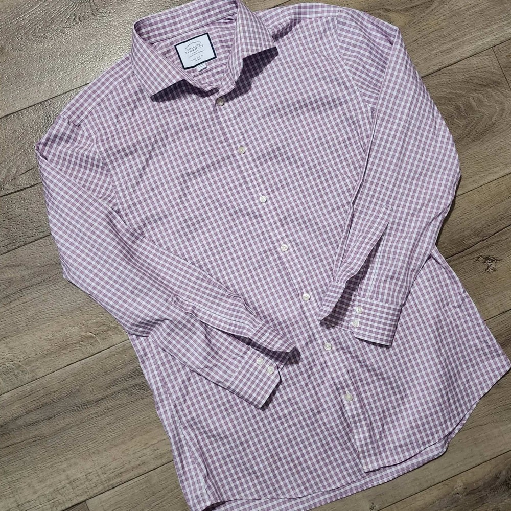 Charles Tyrwhitt Mens Purple Gingham Extra Slim Fit Non-Iron Dress Shirt 16.5 33
